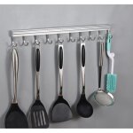 Barre  ustensiles de cuisine - inox - 50cm - 10 crochets - sans perage - design contemporain