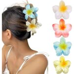 Barrettes  cheveux avec fleurs en pack de 4 blanc / orange / jaune / bleu