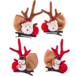 Barrette � cheveux p�re no�l et bonhomme de neige avec oreilles de cerf