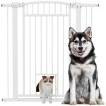 Barri�re de s�curit� pour chien - pawhut - largeur ajustable 76 - 102 cm - porte pour chat - blanc