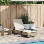 Prix bas - chaise longue - avec roues et coussin beige r�sine tress�e55x179x80 cm - bain de soleil @byj1419650 ...