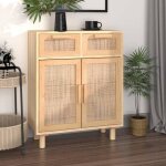 Prix bas - enfilade buffet de cuisinebuffet marron 60x30x75 cm - bois de pin massif et rotin naturel ...
