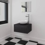 Prix bas - meuble de salle de bain - 4 pcs - armoire colonne de bain - avec lavabo et robinet noir ?9723559644 ...