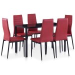 Prix bas - lot de table et 6 chaises - mobilier de salle  manger 6 personnes rouge bordeaux ?486330529920) ...