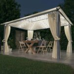 Prix bas - tonnelle tente auvent de gazebo - avec rideau et lumi�res led 4x3 m cr�me aluminium ?587066529840) ...
