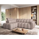Basile - canap� dangle gauche 4 places assise extensible �lectrique avec coffre en tissu textur� - taupe ...