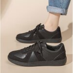 Baskets femme en cuir et daim?chaussures blanches  semelle plate?style dcontract et tendance noir