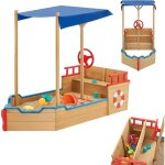 Bateau pirate en bois ? grand bac à sable extérieur pour enfants avec bâche de fond et banc intégré Bateau pirate en bois ? grand bac à sable extérieur pour enfants avec bâche de fond et banc intégré
