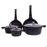 Batterie de cuisine 10 pices effet marbre - tous feux dont induction - anti - adhsif - set de casseroles ...