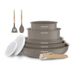Batterie de cuisine 10 pi�ces poign�e amovible taupe arthur martin am0986