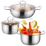 Batterie de cuisine en acier inoxydable 6 pices avec couvercle en verre casseroles adapt  tous feux ...