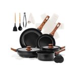 Batterie de cuisine - alightup - ensemble de cuisine 17 pices 2 poles + 1 sauteuse + 2 casseroles - ...