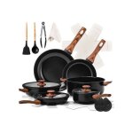 Batterie de cuisine - alightup - ensemble de cuisine 20 pi�ces 3 po�les + 1 sauteuse + 1 casserole + ...