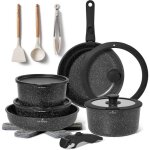 Batterie de cuisine antiadhsive 18 pices ? lot de poles et casseroles avec manche amovible ?induction ...