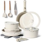 Batterie de cuisine antiadhsive 18 pices ? lot de poles avec manche amovible ? induction ? revtement ...