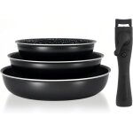 Batterie de cuisine antiadhesive set de 3 poles - 20 / 24 / 28 cm + 1 poigne amovible - noir - tous ...