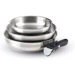 Batterie de cuisine à induction 4 pièces - set de 3 poêles en inox 20 24 et 26 cm avec poignée amovible ... Batterie de cuisine à induction 4 pièces - set de 3 poêles en inox 20 24 et 26 cm avec poignée amovible ...