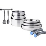 Batterie de cuisine induction - arthur martin - am2238 - acier inoxydable - 10 pices - poigne amovible ...