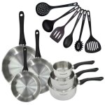 Batterie de cuisine � induction - fackelmann - geneva - inox 18 / 8 - 12 pi�ces - 3 po�les 3 casseroles ...