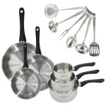 Batterie de cuisine  induction - fackelmann - geneva - inox 18 / 8 - 12 pices - 3 poles 3 casseroles ...