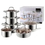 Batterie de cuisine inox avec couvercle 12 pcsensemble de casseroles  induction ustensiles de cuisine ...