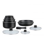 Batterie de cuisine revêtement pierre avec manche amovible 10 pieces noir hagen ha04630 - blk Batterie de cuisine revêtement pierre avec manche amovible 10 pieces noir hagen ha04630 - blk