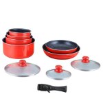 Batterie de cuisine revtement pierre avec manche amovible 10 pieces rouge hagen ha04623 - red