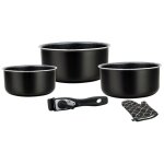 Batterie de cuisine revêtement pierre avec manche amovible 5 pièces noir herzberg hg8051 - blk Batterie de cuisine revêtement pierre avec manche amovible 5 pièces noir herzberg hg8051 - blk