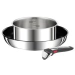 Batterie de cuisine - tefal - l9748802 - 3 pi�ces - poign�e amovible - antiadh�sif titanium 6x