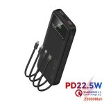 Batterie externe noire 20000mah avec 4 cbles intgrs 6 sorties 3 entres et affichage led power bank ...