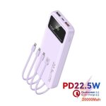 Batterie externe violette 20000mah avec cran led 4 cbles intgrs 6 sorties et 3 entres power bank ...