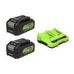 Batterie li - ion 24v - greenworks tools - 4ah - affichage led - chargeur double fente - 2 batteries