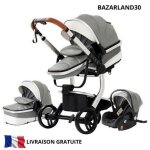 Bazarland30. poussette 3 en 1 b�b� combin�e si�ge - auto nacelle trio r�versible cuir pu roues increvables ...
