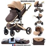 Poussette 3 en 1 - bazarland30 - marron - réversible - haute qualité - roues increvables Poussette 3 en 1 - bazarland30 - marron - réversible - haute qualité - roues increvables