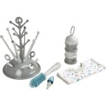 Beaba, coffret naissance, egoutte biberon arbre grey + boite doseuses light / dark mist + goupillon silicone ...