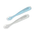 Baba - lot 2 cuillre silicone 1er ge - boite transport - windy blue