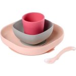 Baba - set vaisselle silicone repas bb - ventouse - anti - drapant - 4 pices - rose
