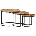 Beau lot de 3 tables basses gigognes - bouts de canap� bois de manguier brut mode996221