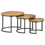 Beau lot de 3 tables basses gigognes - bouts de canap� bois de manguier massif brut mode204140