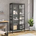 Beau buffet bahut - armoire de salon moderne - noir 85x40x180 cm verre et acier mode154507