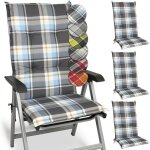 Beautissu matelas coussin chaise fauteuil jardin sunny bk bleu 120x50x6cm - set 4 - haut dossier