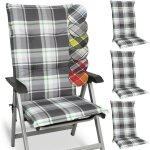 Beautissu matelas coussin chaise fauteuil jardin sunny mk gris 120x50x6cm - set 4 - haut dossier