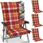 Beautissu matelas coussin chaise fauteuil jardin sunny ro rouge 120x50x6cm - set 4 - haut dossier