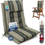 Beautissu set 2 premium coussin chaise jardin dossier haut 120x50 cm vert ray� ? 8 cm robuste antid�rapant ...