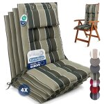 Beautissu set 4 premium coussin chaise jardin dossier haut 120x50 cm vert ray� ? 8 cm robuste antid�rapant ...