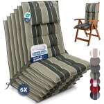 Beautissu set 6 premium coussin chaise jardin dossier haut 120x50 cm vert ray� ? 8 cm robuste antid�rapant ...
