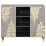 Bel - achat * buffet - bahut meuble enfilade - fonction daffichage gris et or 90x33. 5x75 cm - bois de ...
