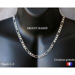Belle grosse chaine 55cm pour homme en argent massif 925 maille figaro 6mm