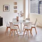 Benyled 110cm table de salle  manger ronde avec 6 chaises scandinave pour la mmaison le bureau blanc ...