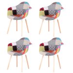 Benyled lot de 4 chaises de salle  manger avec revtement en tissu patchwork pieds en htre massif naturel ...